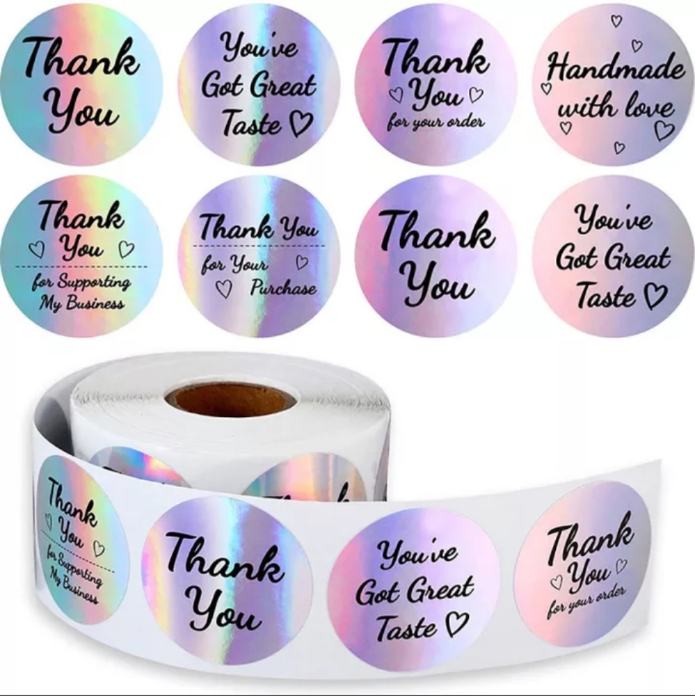 100pc 1.5 inch SILVER Thankyou Stickers